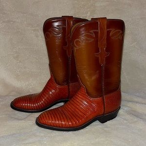 Lucchese Vintage Brown Leather Exotic Lizard Cowboy & Western Boots - Size 5.5